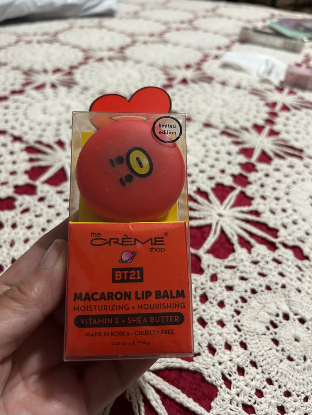 Crème BT21 Macaron Lip Balm – Red (Limited Edition) and also in purple nib